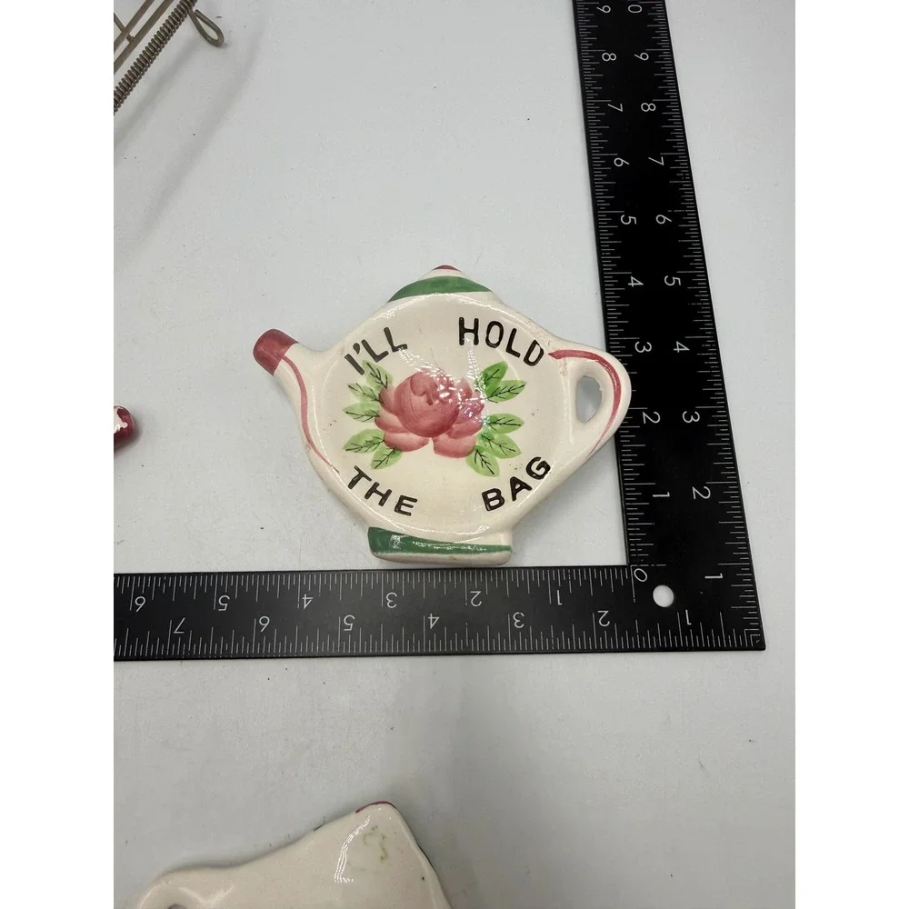 Cardinal Ceramic Tea Bag Holder Set of 4 with Metal Rack I'll Hold The Bag Rose
